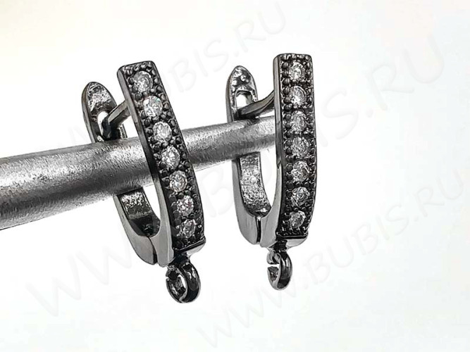 Швензы с английским замком №94 с инкрустацией кубическим цирконием 17*12*2,5мм чёрный никель и прозрачные (Milano LUX) (Brass и фианит) (1 пара)