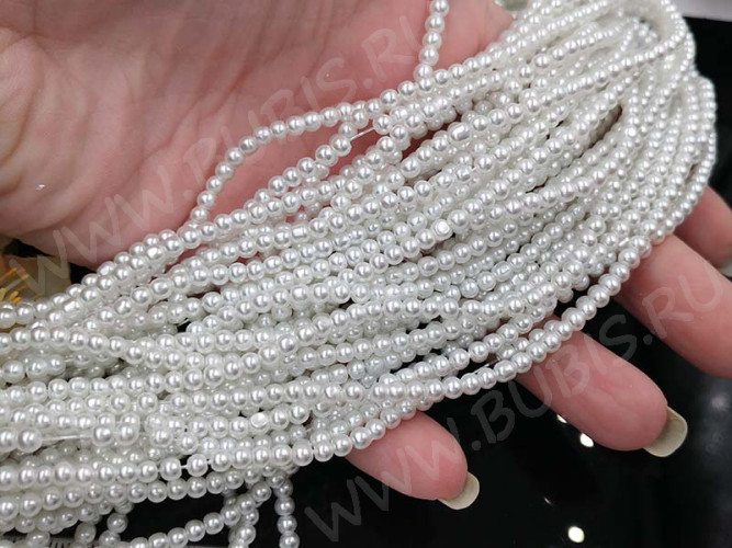 (ОПТ) Бусина округлая "жемчуг" 3мм белая жемчужная (стекло) (НИТЬ)