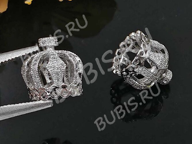 Концевик 084 Корона коннектор с инкрустацией 13,5*13,5*13,5мм цвет платины и прозрачный (Milano LUX) (Brass и фианиты)