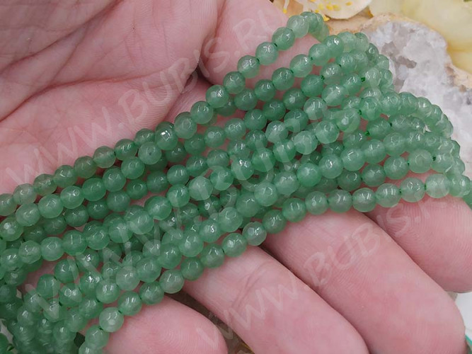 (ОПТ) Бусина округлая ГРАНЁНАЯ 4мм Кварц тонированный св.зелёный (камни) (НИТЬ)