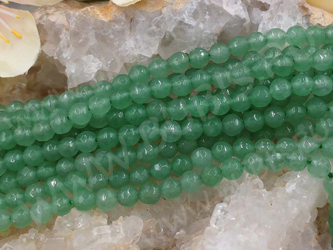 (ОПТ) Бусина округлая ГРАНЁНАЯ 4мм Кварц тонированный св.зелёный (камни) (НИТЬ)