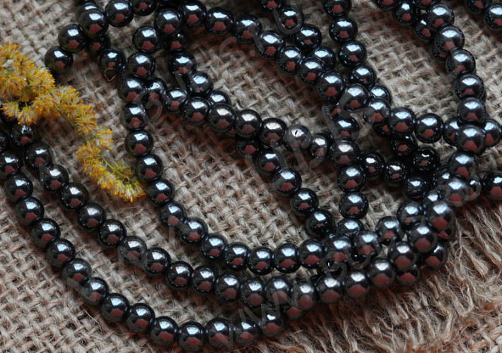 (ОПТ) Бусина округлая 6мм Гематит (камни) (НИТЬ)