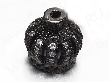 Концевик 072 Корона коннектор с кубическим цирконием 9,5*9*9мм чёрный никель и прозрачный (Milano LUX) (Brass)