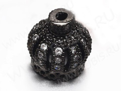 Концевик 072 Корона коннектор с кубическим цирконием 9,5*9*9мм чёрный никель и прозрачный (Milano LUX) (Brass)