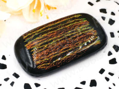 Кабошон Фьюзинг 004 Прямоугольный 44*25*7,8мм Дихроик на черном Яркий оранжевый Полосы UBF