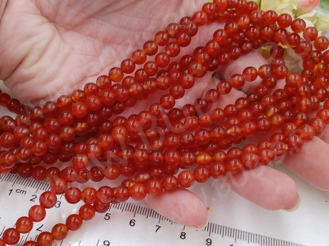 (ОПТ) Бусина округлая 4мм Сердолик оранжевый натуральный (камни) (НИТЬ)