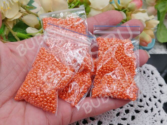Бисер для проставок 08 1,5-2,5мм непрозрачный перламутровый т.персиковый (стекло) (15г)
