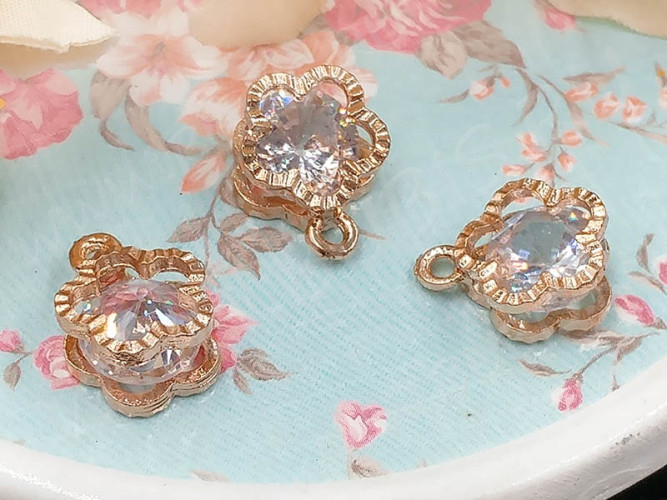 Подвеска Цветочек 42 3D с кубическим цирконием 13*9,5*5мм розовое золото (сплав и фианит)