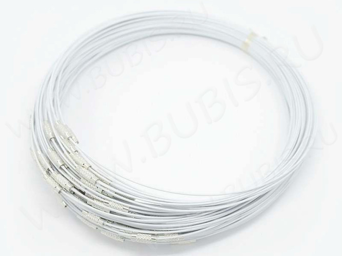 Чокер 03 из стальной проволоки с покрытием и винтовым замочком 2,7мм белый (примерно 45см)