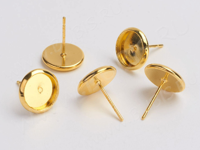 Пуссеты ("гвоздики") №102 (с круглым сеттингом 8мм) 12,5*10*0,7мм золотистый (Brass) (1 пара)