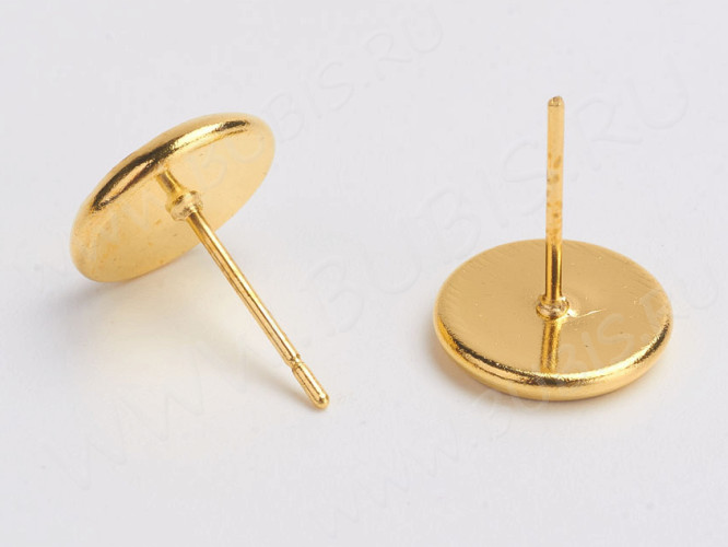 Пуссеты ("гвоздики") №102 (с круглым сеттингом 8мм) 12,5*10*0,7мм золотистый (Brass) (1 пара)