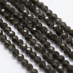 (ОПТ) Бусина округлая ГРАНЁНАЯ &quot;каменный бисер&quot; 2мм Обсидиан (камни LUX) (НИТЬ)
