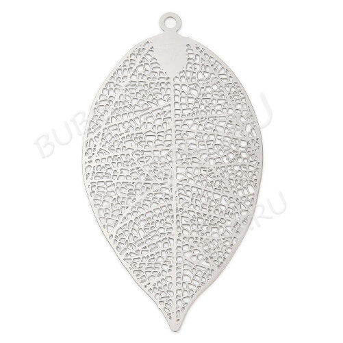 Подвеска Листик 50 мониста резной ажурный филигрань 55*29*0,3мм цвет платины (Хирургическая сталь)