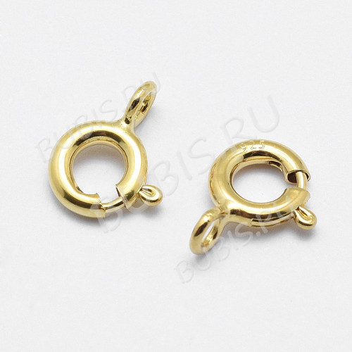 Замочек карабин №109-G кольцо круглый серебро 925 9*7*1,8мм золотистый (Sterling Silver)