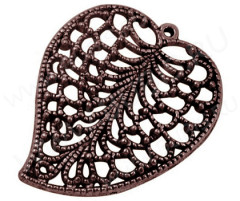 Подвеска Листик 18 огромный ажурный 47*38*4мм античная медь (литьё)