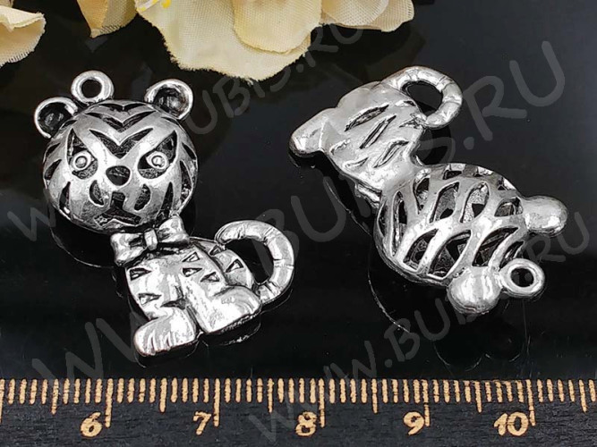 Подвеска Тигр 04 3D большой 32*18,5*7,5мм античное серебро (литьё)