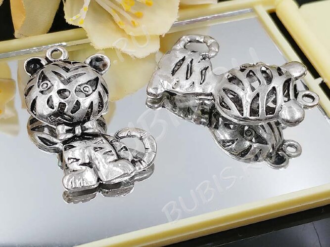 Подвеска Тигр 04 3D большой 32*18,5*7,5мм античное серебро (литьё)