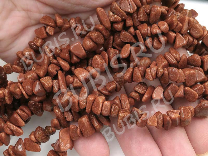 Крошка (галтовка) каменная 060 5-9мм Авантюрин золотистый имит. (камни) (нить 43-45см)