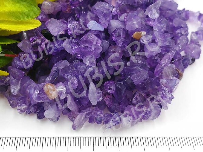 Крошка каменная 153 4-9мм Аметист яркий натуральный тонированный (нить 43-45см)