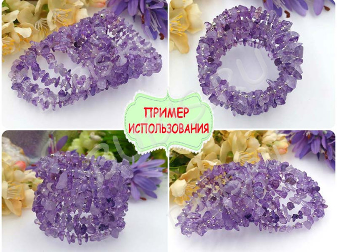 Крошка каменная 153 4-9мм Аметист яркий натуральный тонированный (нить 43-45см)