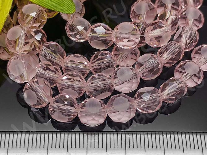 Бусина Таблетка гранёная 8*8*5,5мм розовая прозрачная (стекло) (10шт.)