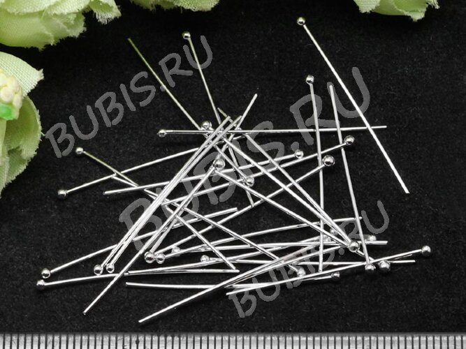 (СКИДКИ!!!) Штифт с ШАРИКОМ 20*0,6мм серебристый (Brass) (50шт.)