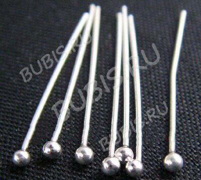 (СКИДКИ!!!) Штифт с ШАРИКОМ 20*0,6мм серебристый (Brass) (50шт.)