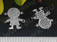 297 Коннектор Девочка с инкрустацией 16*14*2мм цвет платины и прозрачный (Milano LUX) (Brass и фианит)