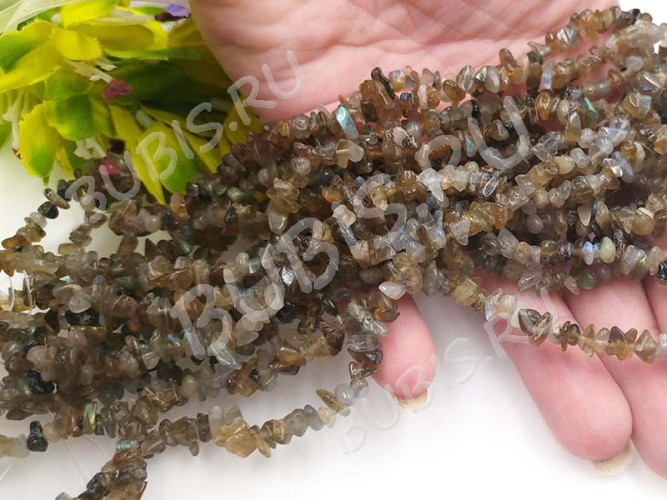 Крошка (галтовка) каменная 191 3-6мм Лабрадорит натуральный (камни) (нить 43-45см)