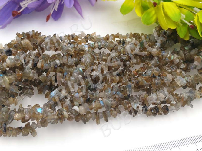 Крошка (галтовка) каменная 191 3-6мм Лабрадорит натуральный (камни) (нить 43-45см)