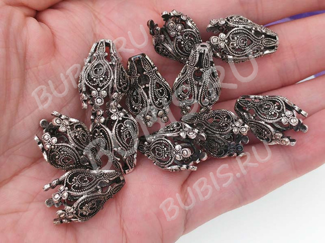 263 Шапочка ажурная 65 Винтажная зернь 20*14*14мм античное серебро (LUX Китай) (Brass)