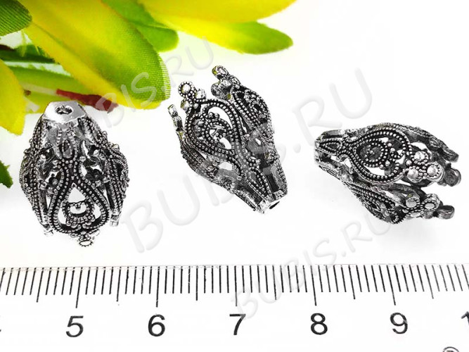 263 Шапочка ажурная 65 Винтажная зернь 20*14*14мм античное серебро (LUX Китай) (Brass)