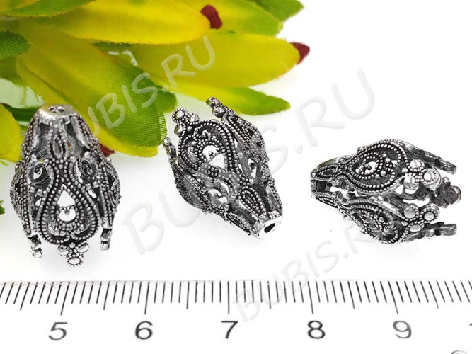 263 Шапочка ажурная 65 Винтажная зернь 20*14*14мм античное серебро (LUX Китай) (Brass)