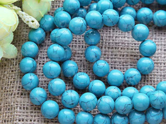 (СКИДКИ!!!) Бусина округлая 12мм Бирюза голубая пресс. (камни) (10шт.)