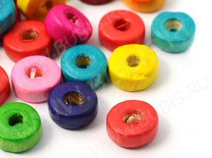 Бусина Шайбочка 01 рондель 8*8*3мм яркий микс цветных (дерево) (50шт.)