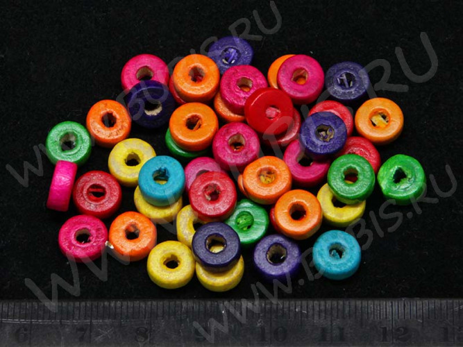 Бусина Шайбочка 01 рондель 8*8*3мм яркий микс цветных (дерево) (50шт.)