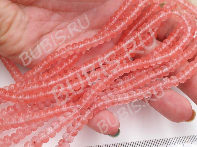 (ОПТ) Бусина каменная Рондель 27 6,5*6,5*4мм Черри кварц имит. (камни) (НИТЬ)