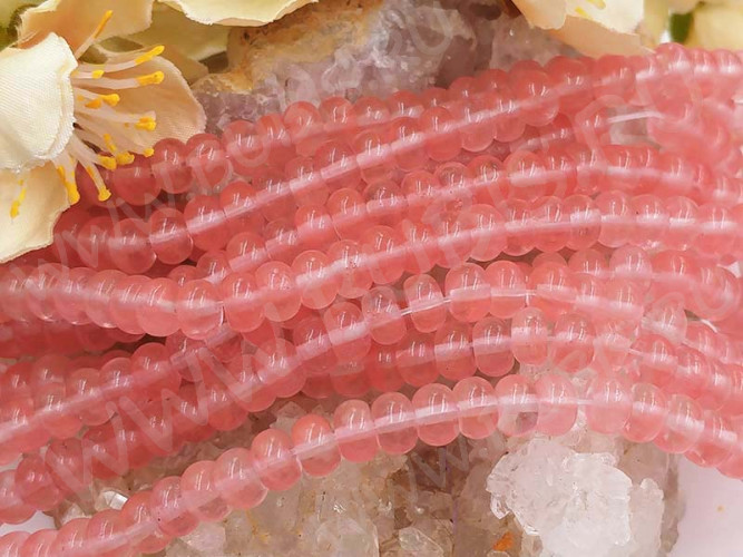 (ОПТ) Бусина каменная Рондель 27 6,5*6,5*4мм Черри кварц имит. (камни) (НИТЬ)