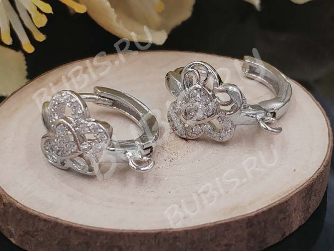 Швензы-кольца №08 с инкрустацией кубическим цирконием 15*13,5*9мм цвет платины и прозрачный (Milano LUX) (Brass и фианит) (1 пара)