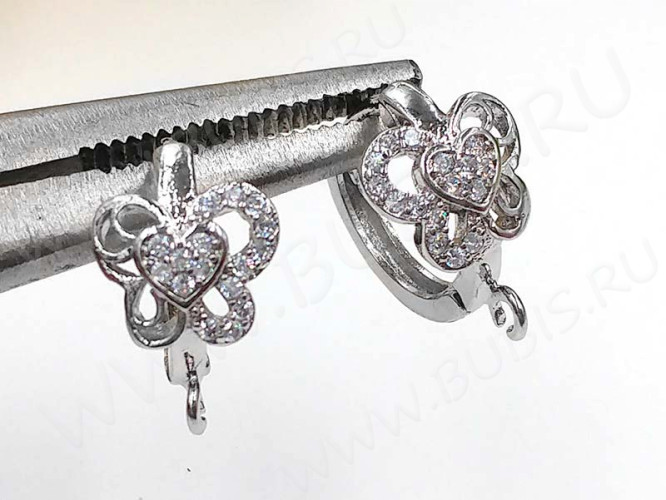 Швензы-кольца №08 с инкрустацией кубическим цирконием 15*13,5*9мм цвет платины и прозрачный (Milano LUX) (Brass и фианит) (1 пара)