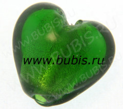 117 Бусина Сердце с серебром 15*15*9мм цвет 03 зелёный (венецианское стекло)