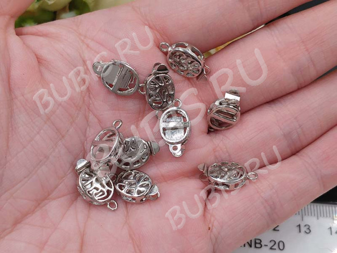 Замочек-застёжка №59 Овал ажурный на 1 нить 17*8,5*4мм цвет платины (Brass)