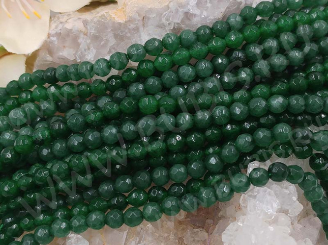 (ОПТ) Бусина округлая ГРАНЁНАЯ 4мм Кварц тонированный т.зелёный (камни) (НИТЬ)
