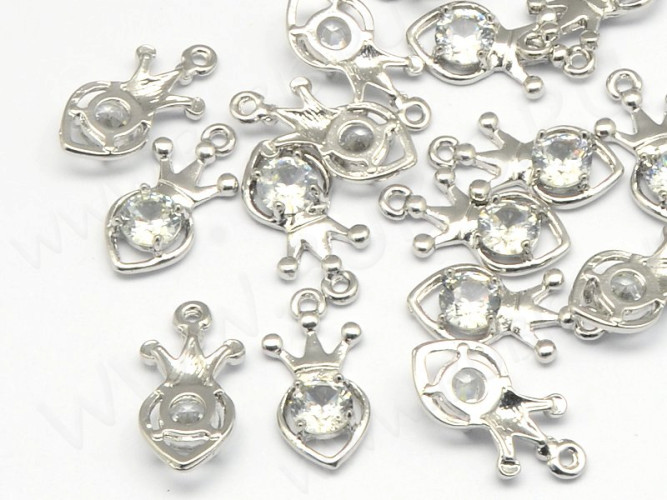 Подвеска Сердечко 72 с Короной и кубическим цирконием 19*9,6*3,8мм цвет платины (сплав и фианит)