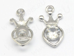 Подвеска Сердечко 72 с Короной и кубическим цирконием 19*9,6*3,8мм цвет платины (сплав и фианит)