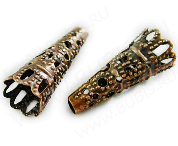 (СКИДКИ!!!) Шапочка тонкая 048 ажурная Конус 22*9*9мм античная медь (Iron) (имитация скани) (10шт)