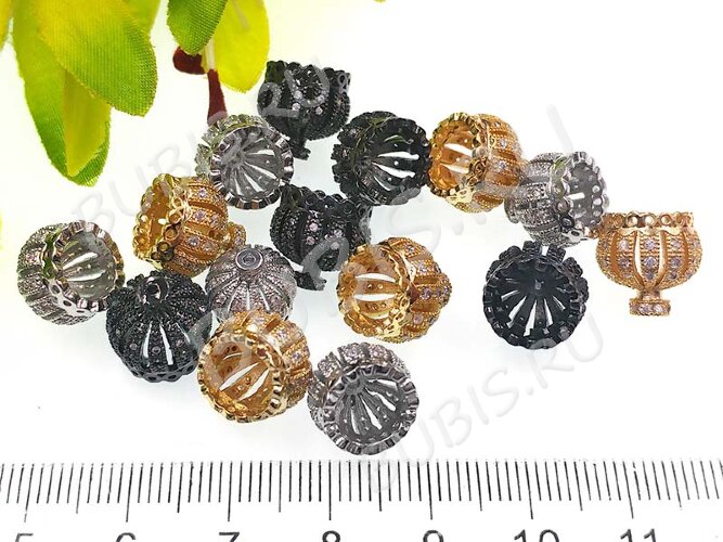 Концевик 072 Корона коннектор с кубическим цирконием 9,5*9*9мм розовое золото и прозрачный (Milano LUX) (Brass)