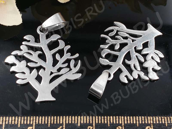 Подвеска Дерево жизни 16 Кулон с держателем 33*27*1,1мм цвет платины (Хирургическая сталь)