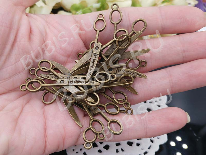Подвеска Ножницы 09 3D большие 38,5*24,5*2,3мм античное бронза (литьё)