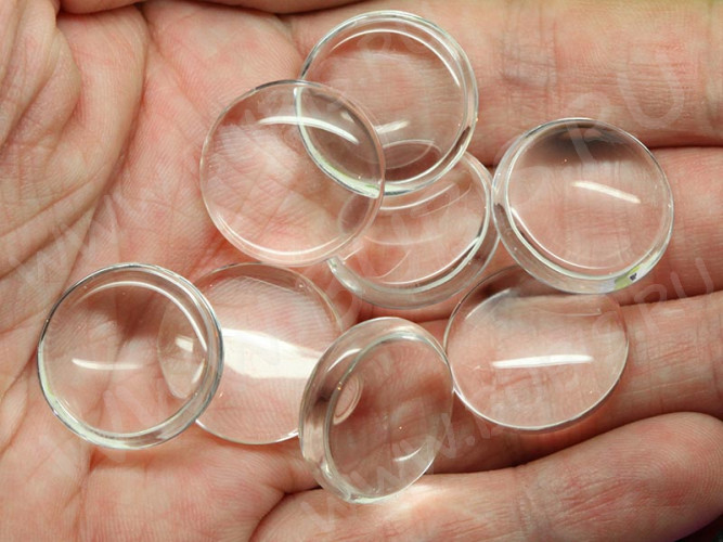 (СКИДКИ!!!) Кабошон стеклянный 04 Круг 20*20*6мм прозрачный (стекло) (10шт.)